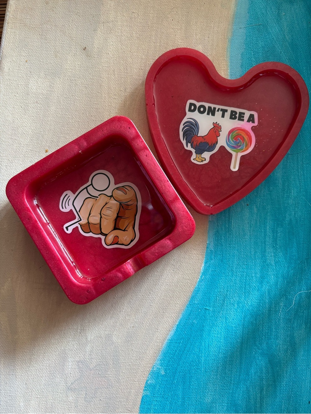 Handmade Epoxy resin set. Ashtray and drink coaster.